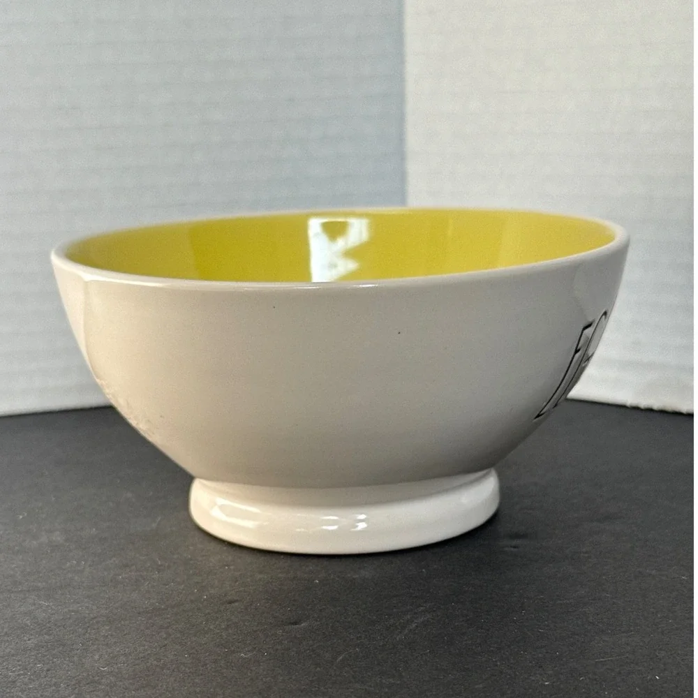 Rae Dunn Eggcellent Ceramic Bowl Yellow Interior Artisan Collection Magenta